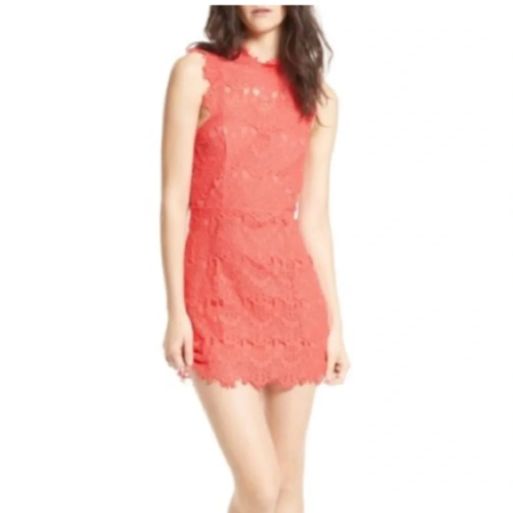 Free People Daydream Lace Mini Dress in Coral - Picture 2 of 7